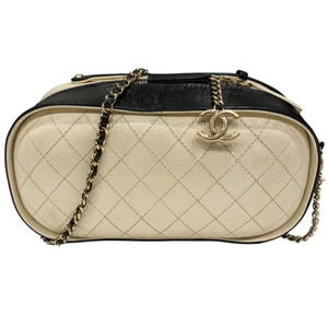 CHANEL Matelasse Camera Bag Black White Calf Shoulder
